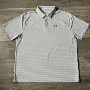 Under Armour Men's HeatGear Gray/White Striped Performance Golf Polo - Size XXL